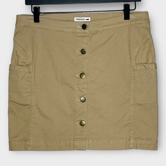 TOAD & CO. Tan organic cotton twill blend button front casual skirt size 6 - Picture 2 of 6